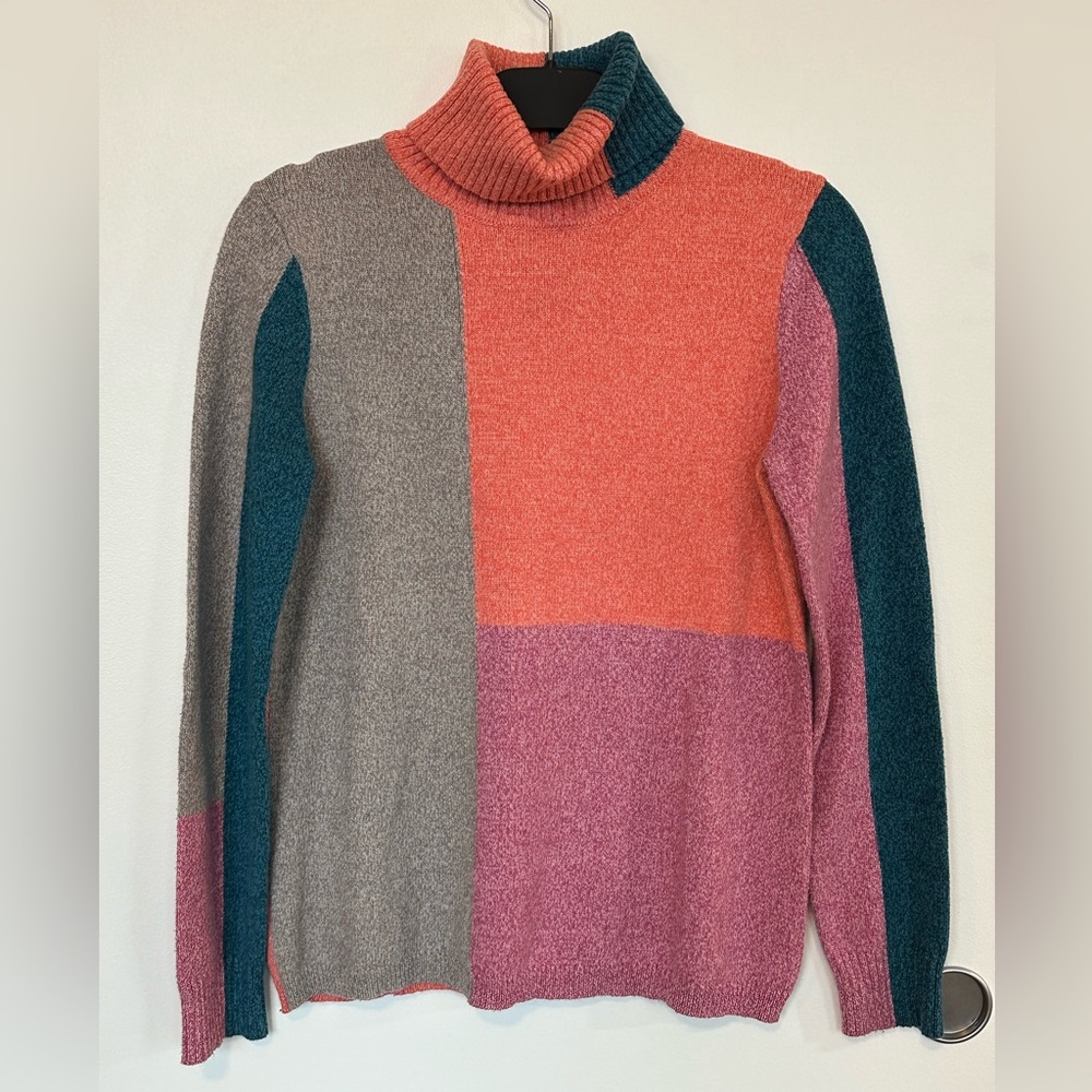 SUNDANCE Womens Silk Blend Color Block Turtleneck‎ Long Sleeve Sweater Size M